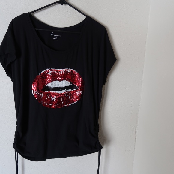 plus size sequin lip shirt